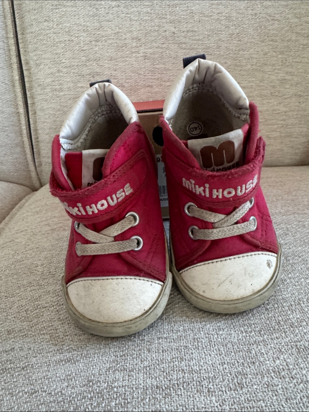 Miki House Little Kids Red Canvas Sneakers with Hook-and-Loop Strap